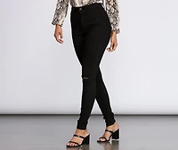 High Rise Slit Skinny Jeans