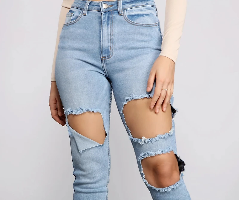 High Waist Trendy Cut Out Skinny Jeans