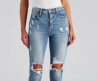High-Rise Distressed Mom Skinny Jeans