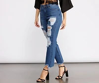 High Rise Super Destructed Straight Leg Jeans