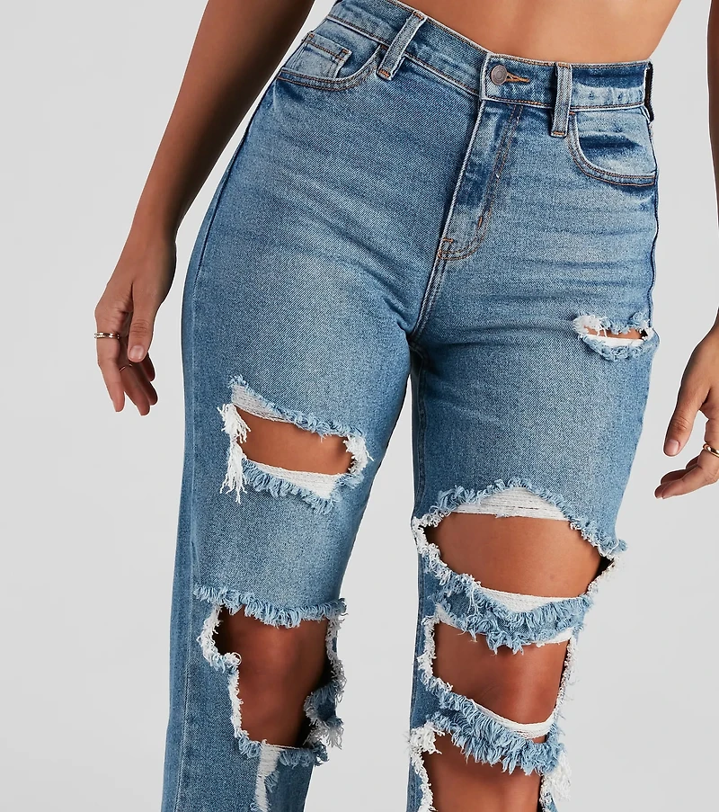 Totally Destructed Cuffed Mom Jeans