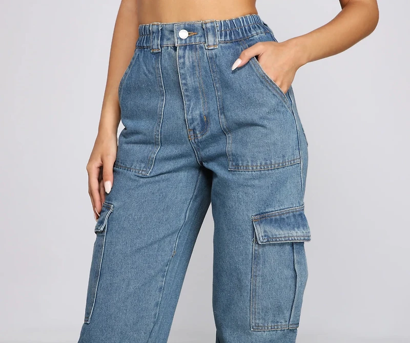 High-Rise Cargo Boyfriend Jeans