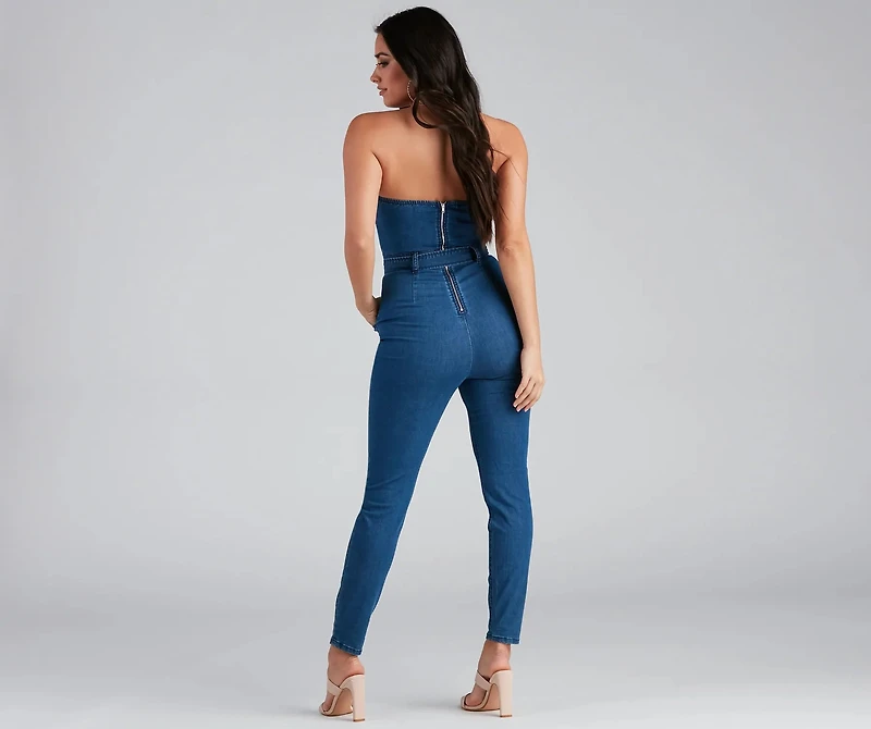 Retro Style Moves Denim Catsuit