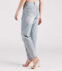 Glitzy Icon Rhinestone Draped Straight-Leg Jeans
