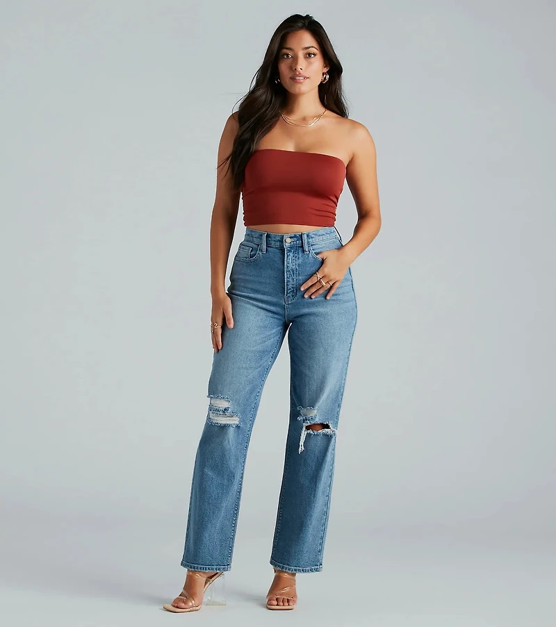 Perfect Pair High-Rise Destructed Straight-Leg Jeans