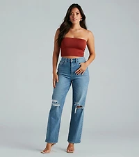 Perfect Pair High-Rise Destructed Straight-Leg Jeans