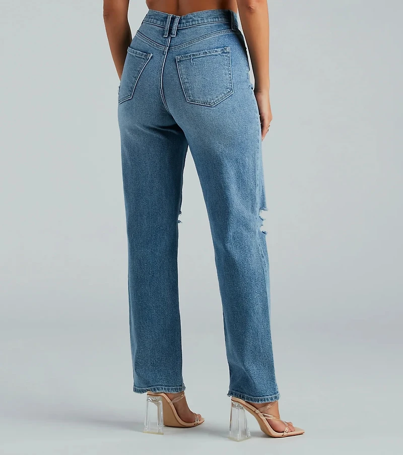 Perfect Pair High-Rise Destructed Straight-Leg Jeans