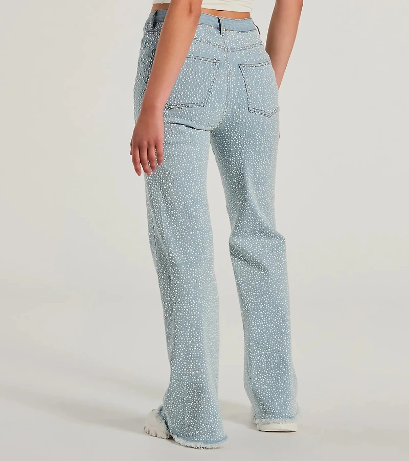 Beaming Perfection Faux Pearl Bootcut Denim Jeans