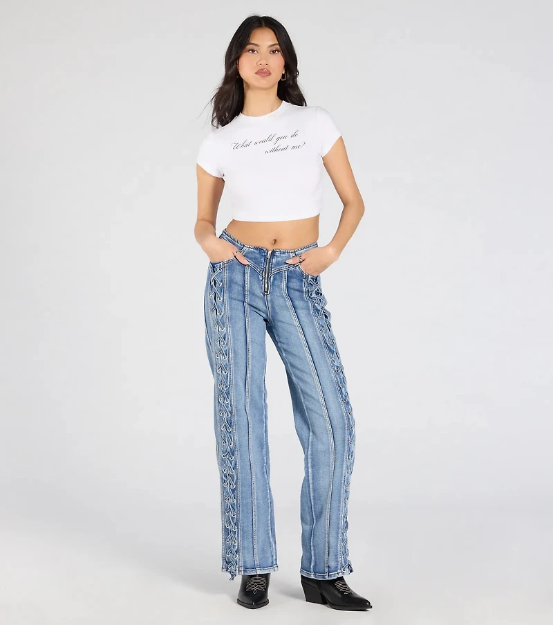 Trendy Club Lace-Up Straight-Leg Jeans