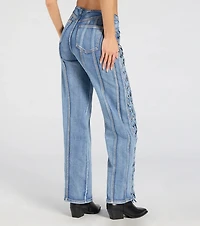 Trendy Club Lace-Up Straight-Leg Jeans
