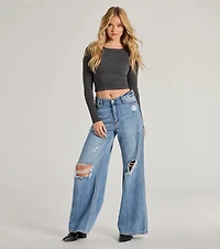 Edgy Allure Wide-Leg Distressed Denim Jeans