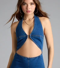 Season Premiere Halter Cutout Denim Jumpsuit