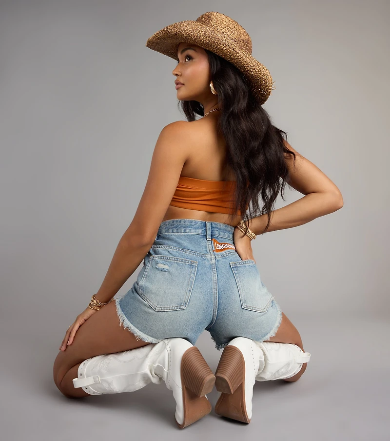 Casual Charm Texas© Patch Cut-Off Denim Shorts