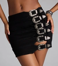 Buckle Down High-Rise Denim Skort