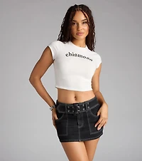 Street Edge Belted Denim Mini Skort