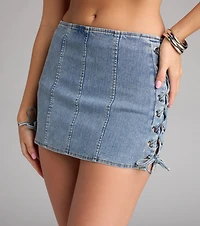 Tied And True Lace-Up Denim Mini Skort