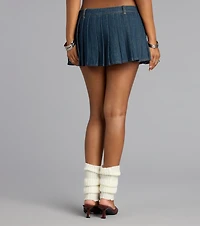 Throwback Cool Pleated Denim Mini Skort