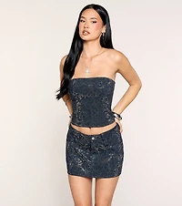 Night Bloom Floral Denim Mini Skort