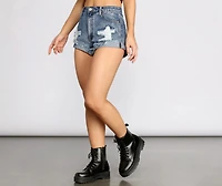 High Rise Destructed Cuffed Jean Shorts