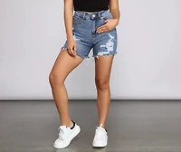 No Drama Destructed Denim Shorts