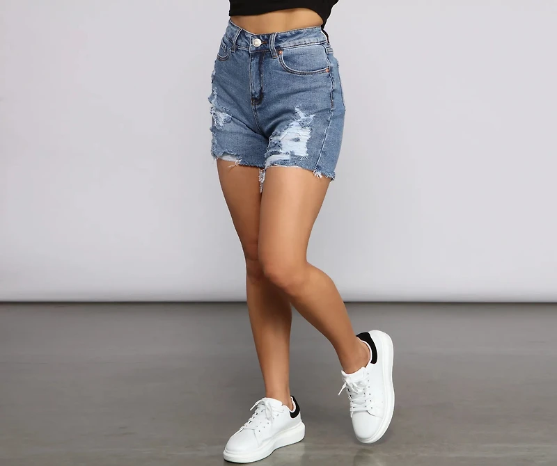 No Drama Destructed Denim Shorts