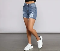 No Drama Destructed Denim Shorts