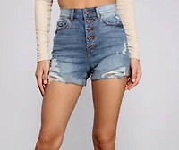 High Rise Button-Down Denim Shorts
