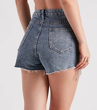 On The Fringe Rhinestone Denim Shorts