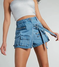 Coolest Deets Wrap-Front Denim Cargo Skort