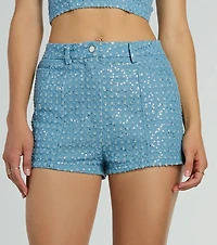 Feeling Flirty Sequin Glitter Denim Shorts