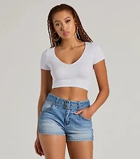 Summer Girlie Mid Rise Belted Denim Shorts