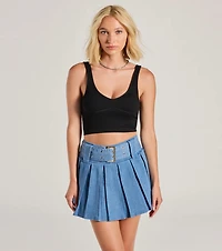 Casual Darling High-Rise Belted Pleated Denim Skort