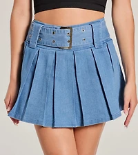 Casual Darling High-Rise Belted Pleated Denim Skort