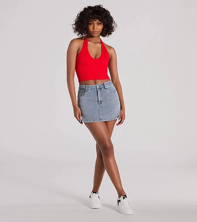 Favorite Look High-Rise Slit Mini Denim Skort