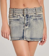 Cute Effect Mid-Rise Belted Denim Mini Skort