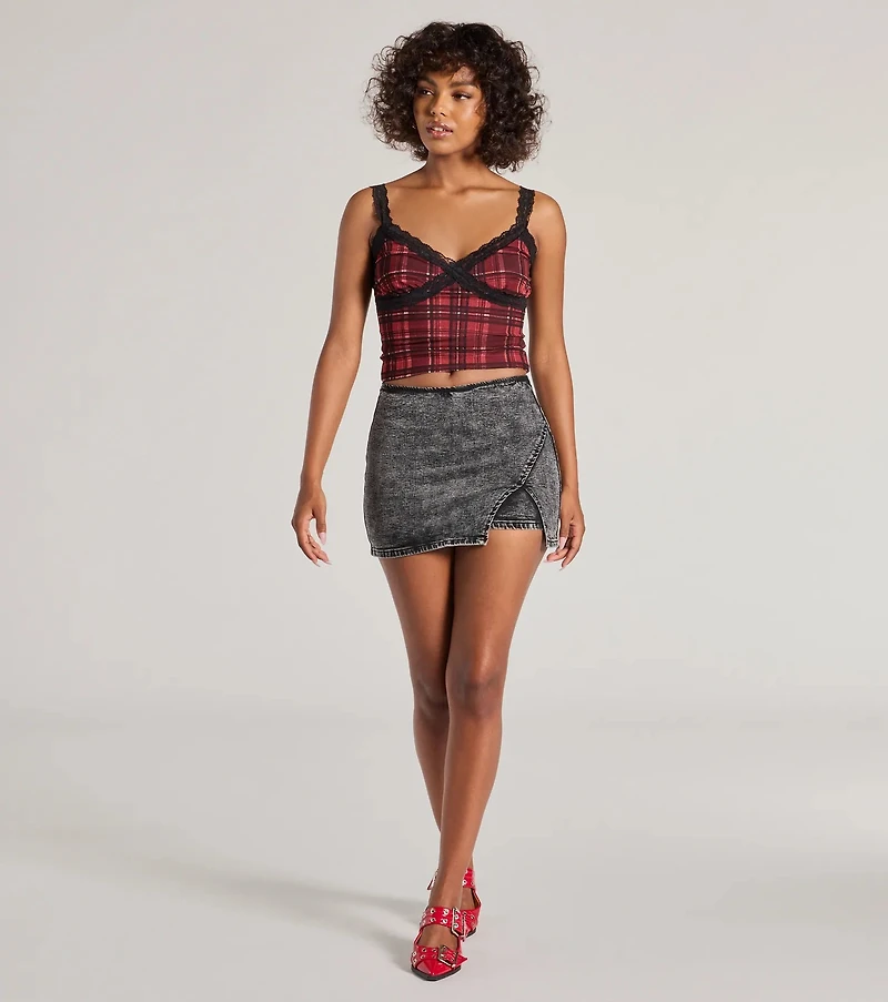 Edgy Style Acid-Wash Denim Skort