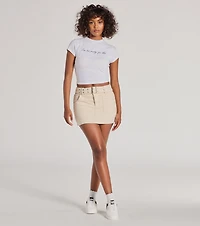 Casual Slay Mid Rise Belted Denim Skort