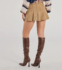 Trendsetter Pleated Denim Cargo Mini Skort