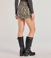 Elevated Edgy Snake Print Denim Mini Skort