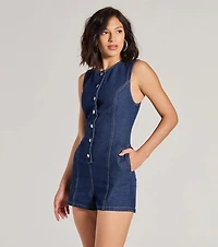 Casual Cool Button Down Denim Romper
