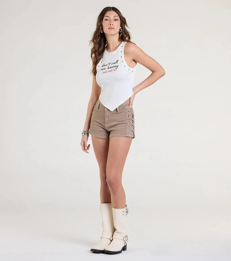 Trendsetting Vibe Lace-Up Denim Shorts