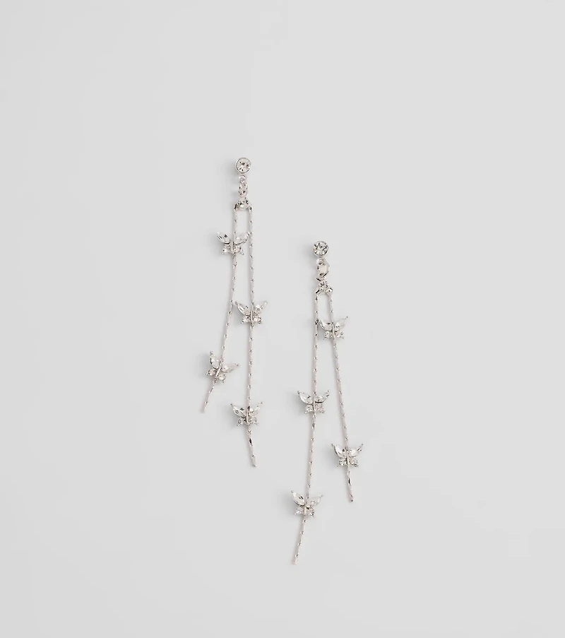 Sparkly Charm Rhinestone Butterfly Linear Earrings