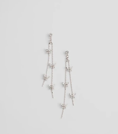 Sparkly Charm Rhinestone Butterfly Linear Earrings