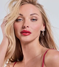 Perfect Glamour Faux Pearl Rhinestone Bow Earrings