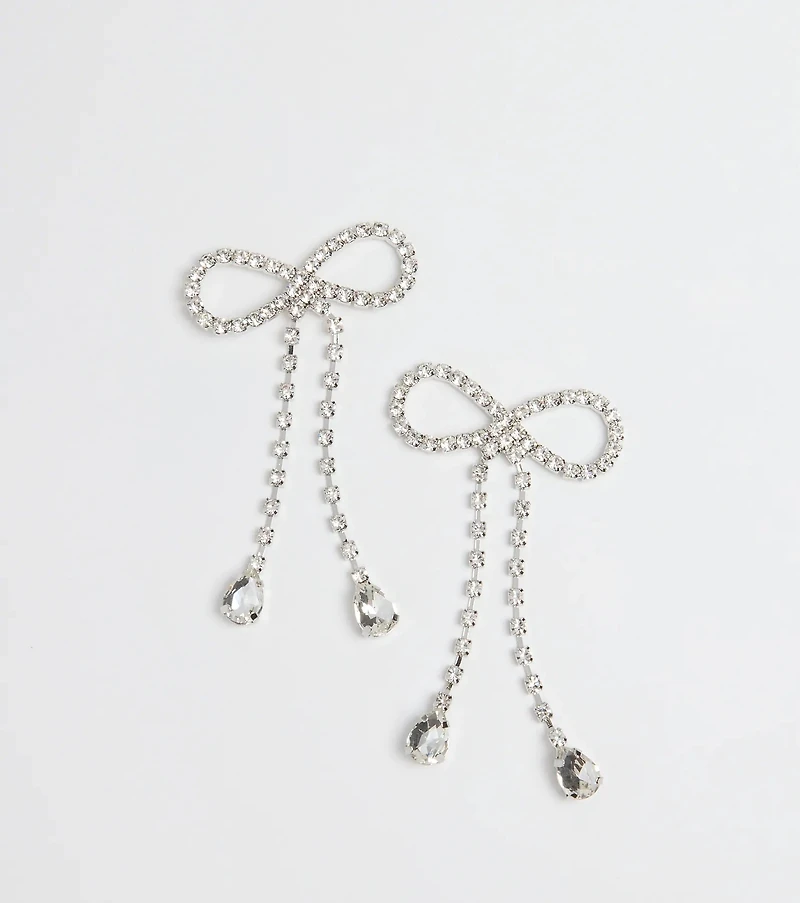 Adorably Glam Rhinestone Bow Drop Earrings