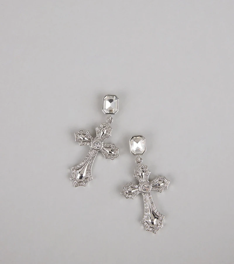 Saint and Slay Rhinestone Cross Earrings