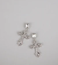 Saint and Slay Rhinestone Cross Earrings