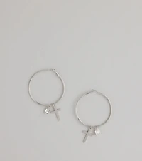 Drama Drop Cross Charm Hoop Earrings