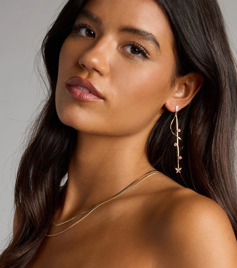 Glistening Heights Butterfly Rhinestone Earrings