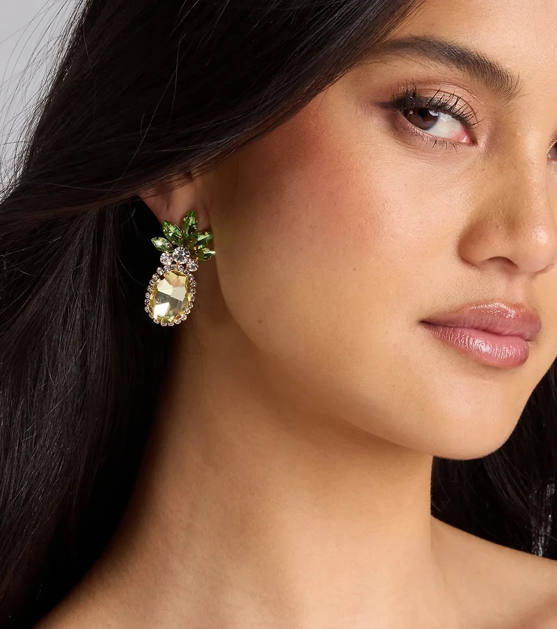 Tropical Fun Rhinestone Pineapple Stud Earrings